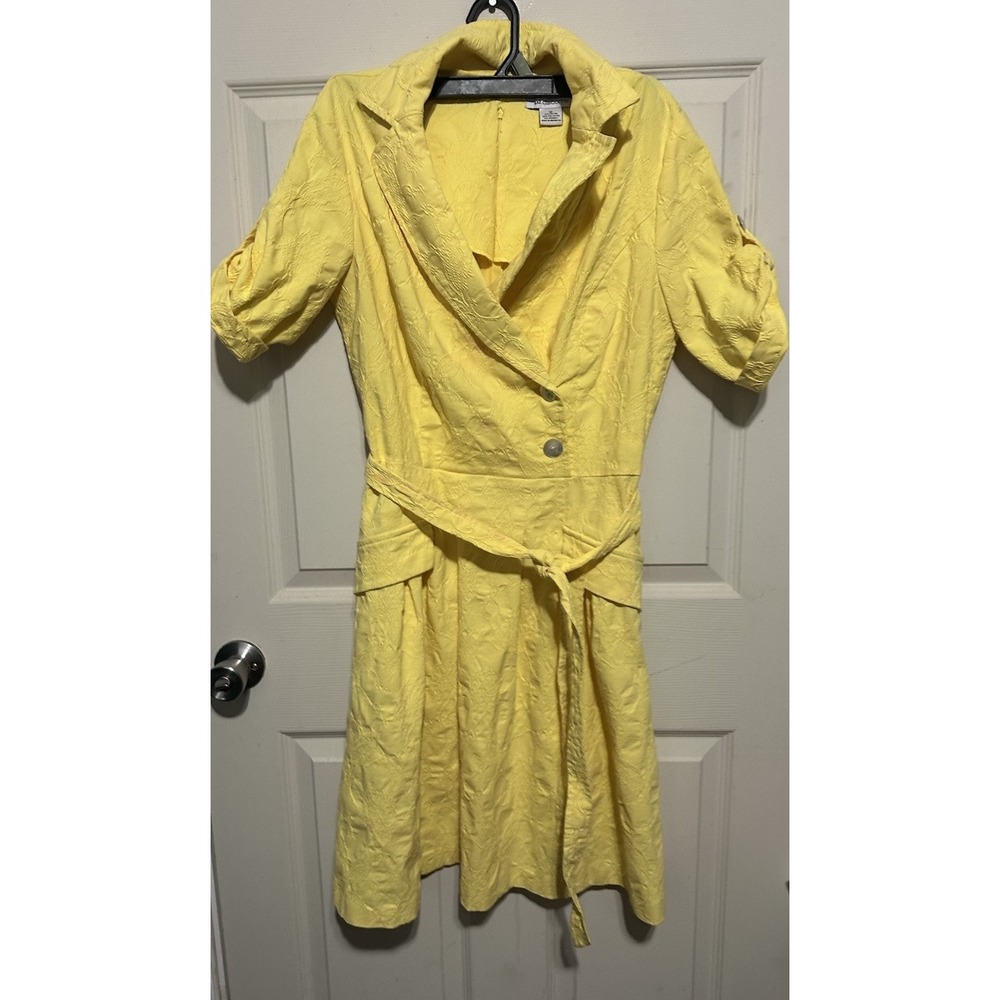 Liz Claiborne Dress Yellow Button Front  Fit and Flare Size 12